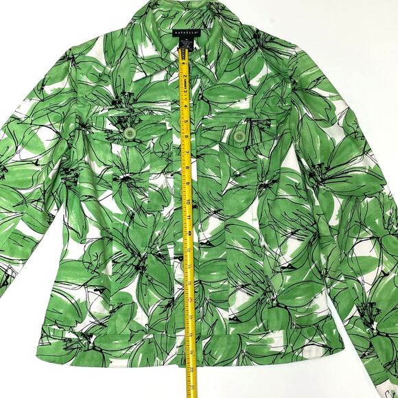 Rafaella Women’s Cropped Button-Up Jacket, Green Floral Print, Size M - Picture 8 of 9